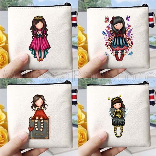 Cute Cartoon Girl Santoro Gorjuss Canvas Coin Purse Bag Lipstick Travel Small Square Key Storage Card Bag Wallet Zipper Pouch