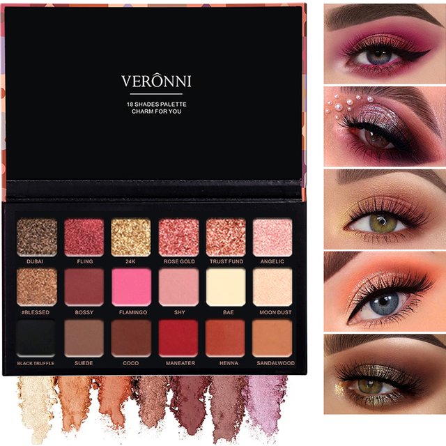 18-Color Eyeshadow Palette – Pearlescent, Matte, Fine Shimmer, Glitter, Earth Tones, Long-Lasting, High-Performance