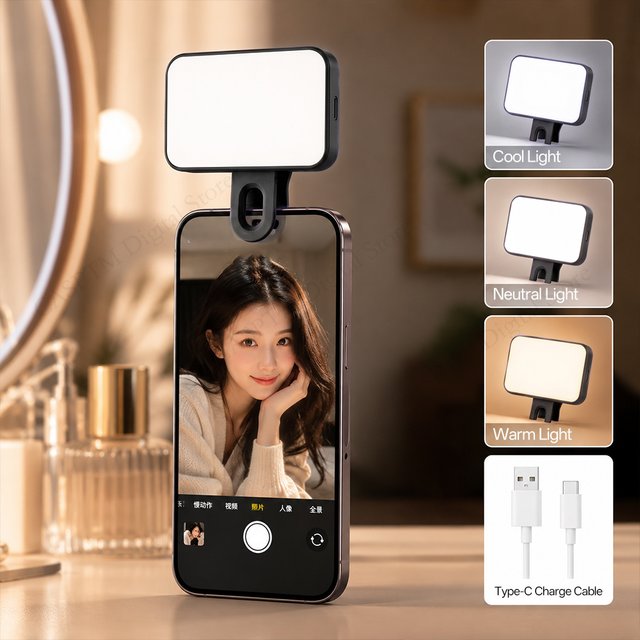 Mini Clip Fill Light for Phone Selfie LED Light Portable Camera Light Soft Lamp for Smartphone Makeup Video Vlog Photography