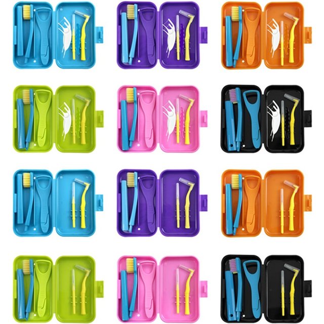 Portable Dental Cleaning Care Kit Travel Orthodontic Oral Hygiene Tools Interdental Brush Tongue Scraper Toothbrush Storage Case