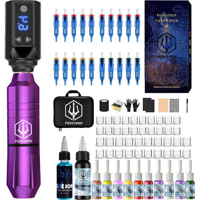 POSEIDON Tattoo Kit Or Tattoo Machnie Tattoo Pen For Permanent Makeup Tattoo Machine Wireless Tattoo Power Supply Tattoo Gun Kit