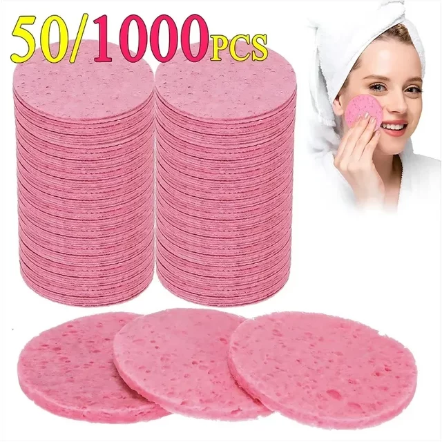50-1000PCS Compress Face Wash Puff Natural Wood Pulp Sponge Face Wash Puff Foaming Cosmetic Puff Face Cleansing Sponge
