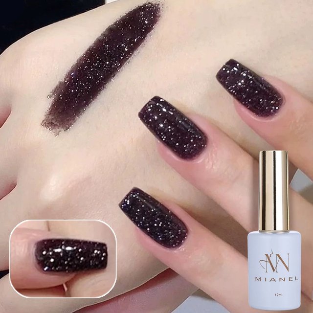 12ML 1-12PCS Autumn 2025 New Internet Celebrity Hot-selling Brown Sugar Crushed Diamond Glitter Gel Nail Polish Black Nails