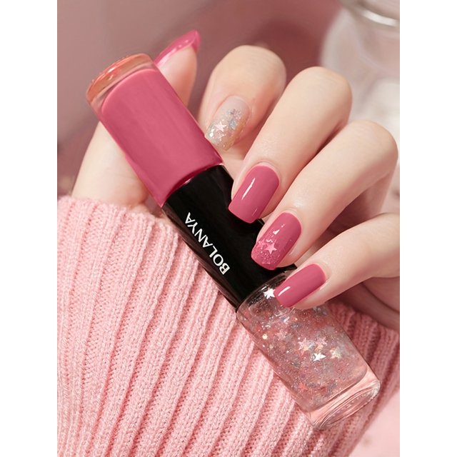 Two-tone Nail Polish, No-bake Quick-drying Long-lasting Non-Peelable Clear Glitter Nail Art,Winter Nail, Daily DIY Nail Art Gift