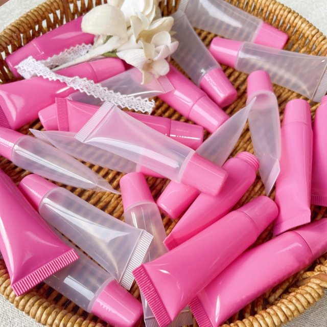 50 Pcs Pink Lid Tube 10ml Lipstick Makeup Sub Package Empty Tube Extruded Lip Gloss Lip Color Slant Mouth