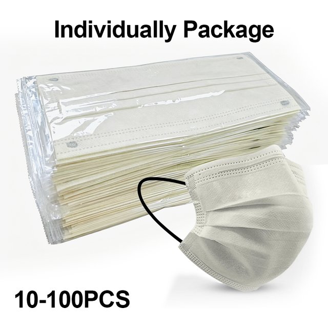 Masques jetables pour adultes, emballage individuel, filtre Meltblown, masque facial non tissé, bleu, respirant, protecteur, 10 à 100 pièces
