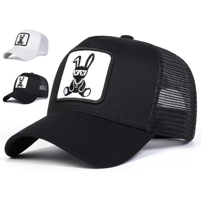 Unisex Cartoon Rabbit Embroidery Baseball Net Caps Outdoor Adjustable Spring and Summer Casual Sunscreen Hat