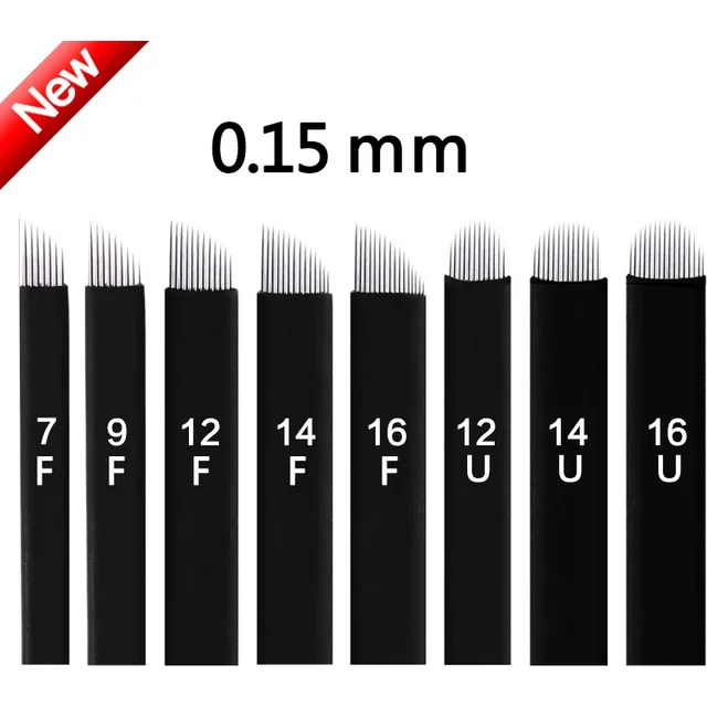 0.15mm 50Pcs Laminas Nano Tebori Microblading Black 12/14/16/18 Flex U Shape Tattoo Needles Blade Permanent Makeup Eyebrow Pen