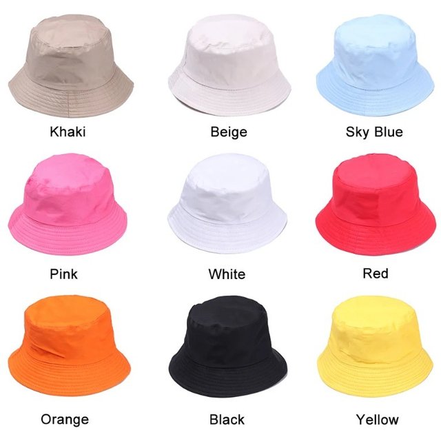 Cotton Summer Foldable Bucket Hat Unisex Women Outdoor Sunscreen Hat Pure Color Fishing Hunting Cap Men Basin Chapeau Beach Cap