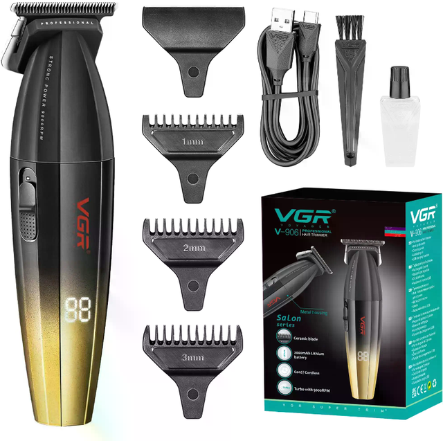 VGR V-906 Hair Trimmer for men Cordless Professional Barber 9000 RPM Electric USB-C Rechargeable 240 Min Battery DLC & Ceramic Blades For Precision Beard Detailing Edges Outliner Barbershop Grooming