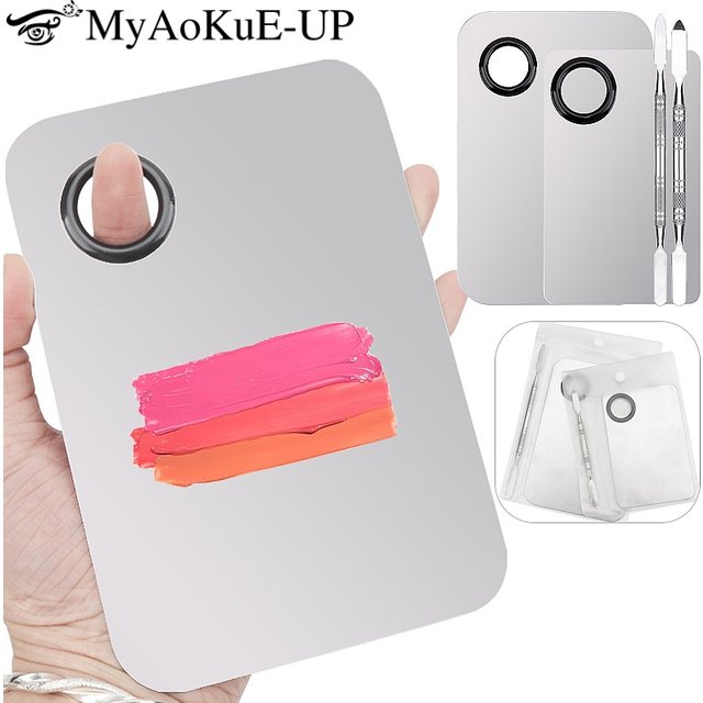 Makeup Mixing Palette Stainless Steel Foundation Lipstick Eye Shadow Mixer Palette with Spatula Rod Color Stick Beauty Tools Set