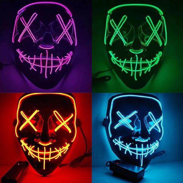 Masque Led Halloween carnaval noël mascarade fête boîte de nuit lumineux film thème masque la Purge