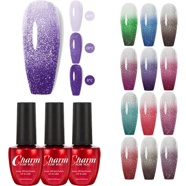 10ml Glitter Thermal Gel Nail Polish 3 Layers Temperature Changing Semi Permanant Soak Off UV LED Nail Art Gel Varnish DIY Gel