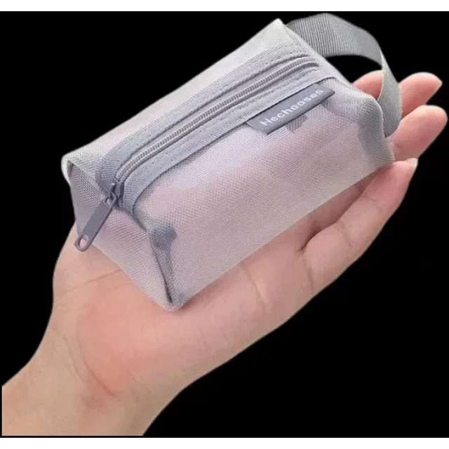 Mini Clear Nylon Mesh Cosmetic Bags Cute Women Small Lipstick Makeup Bags Pouch Data Line Key Earphone Organizer Case
