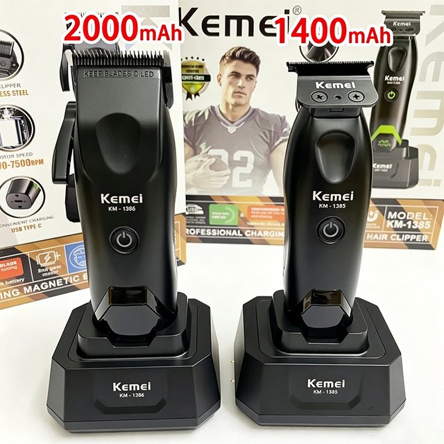 Kemei Clippers 7500RPM Professional Hair Clipper Rechargeable Electric Hair Trimmer Cutting Machine for men KM-1385 KM-1386 Kit