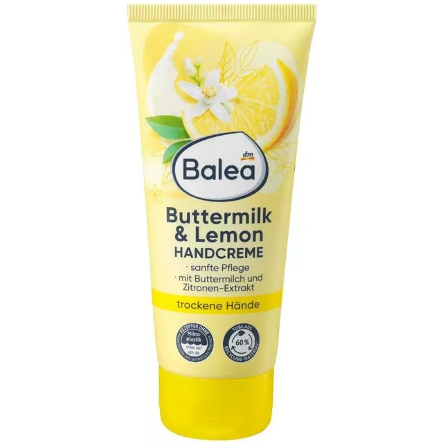 Balea Buttermilk Lemon Hand Care Cream for Very Dry Hand Reduce Dryness Soothes Nourishes Intensive Moisture 24-hour Moisturizer