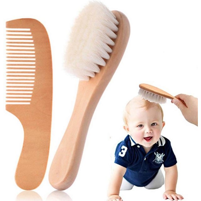 1/2/3PCS Newborn Wool Baby Wooden Brush Comb Newborn Hair Brush Infant Head Massager Portable Comb Hair Bath Brush Comb