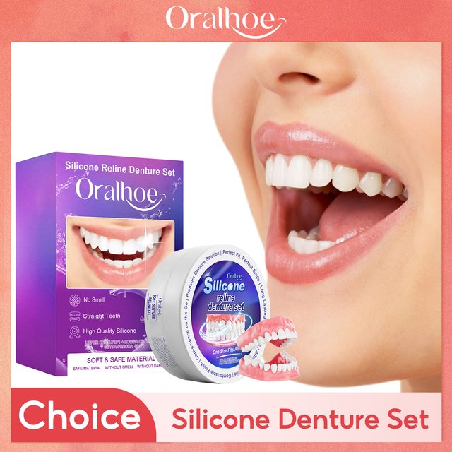 Oralhoe Silicone Denture Set Temporary Orthodontic Fake Tooth Upper Lower Veneers Teeth Whitening Dentures Simulation Braces