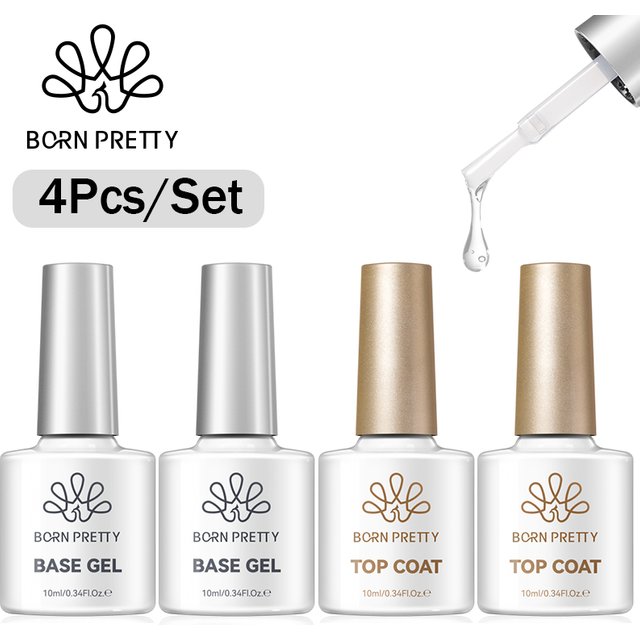 BORN PRETTY 1/2/4Pcs Base Gel Top Coat Clear Gel Nail Polish Kit Soak Off UV LED Functional Varnish Semi Permanent DIY Manicure