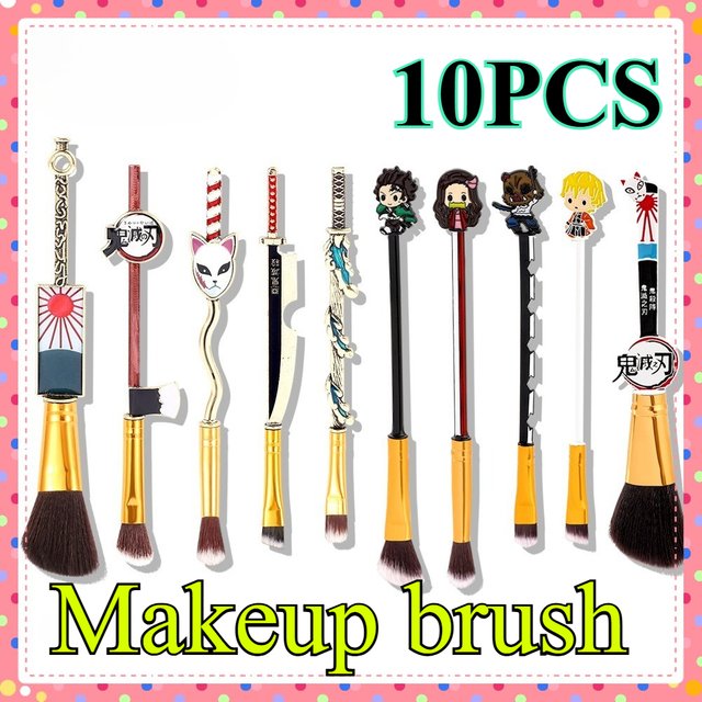 Hot 10PCS Demon Slayer: Kimetsu no Yaiba makeup brush set anime Beginner blusher eyebrows lips eye shadow brush beauty tool gift