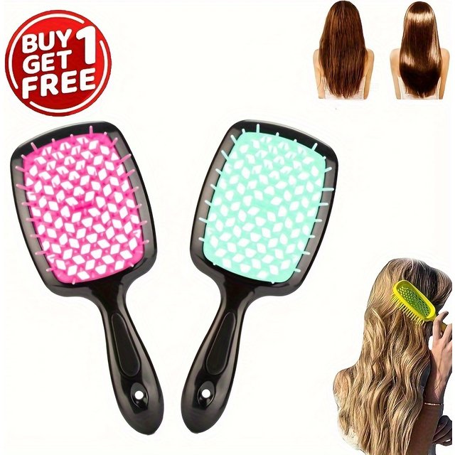 2pcs/set Detangling Hair Brush - Anti-Static Scalp Massaging Hollow Out Design Easy Detangling Wet or Dry Use DIY StylingTools