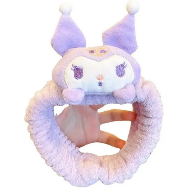 Anime Sanrio Kuromi Melody Plush Doll Face Wash Makeup Hairband Kawaii Cinnamoroll Sweet Non Slip Elastic Hair Accessories Gifts