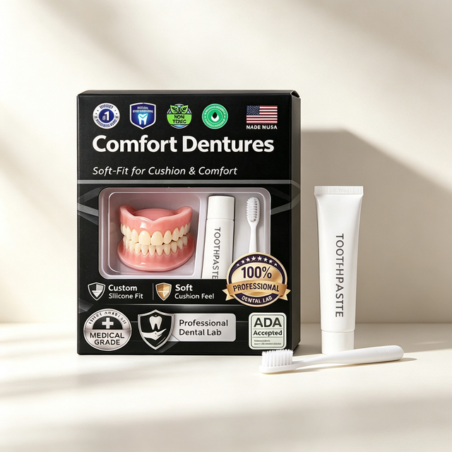 Moldable Silicone Denture Set Upper Lower Natural Ivory False Teeth Kit Instant Smile with Free Toothbrush Toothpaste 2026