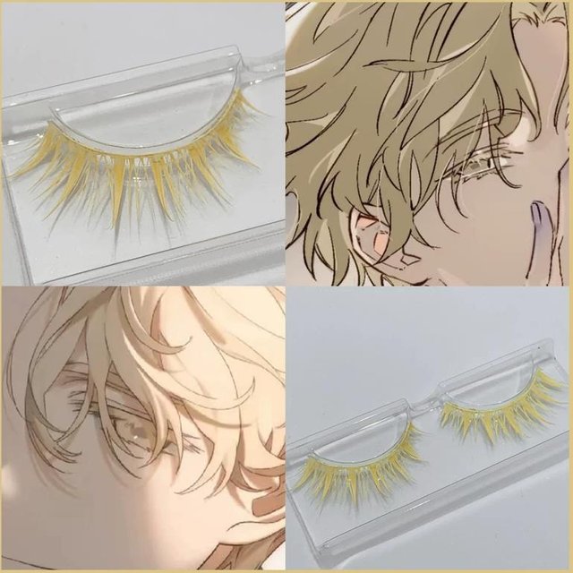Anime Alien Stage Luka Cosplay Light Yellow Gold Eyelash False Eyelashes Transparent Stem Long Style Comic-con Cosmetics