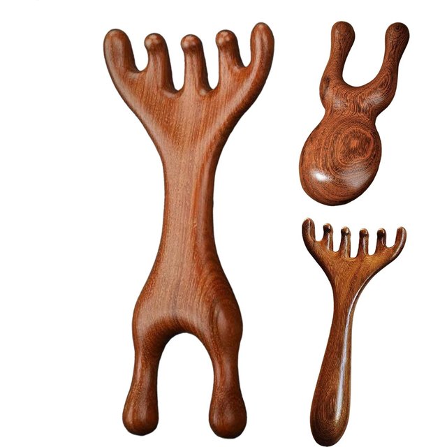 Sandalwood Scalp Massager Sandalwood Deer Antlers Comb Meridians Dredging Scalp Facial Massage Comb Gua Sha Comb Hair Comb