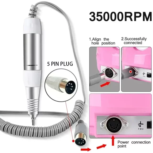 Replacement Electric Nail Drill Handpiece 5Pins Metal Body For Salon Manicure Pedicure Acrylic Nail Polishing Equipment