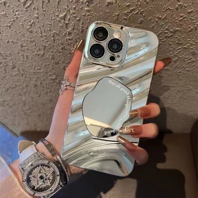 Luxury Makeup Mirror Acrylic Phone Case For iPhone 17 18 Pro 14 15 16 13 12 11 Pro Max Air Shockproof Water Ripple Plated Cover
