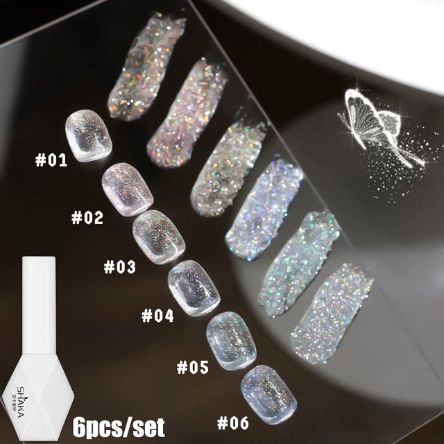 1pcs SHAKA Summer Transparent Nude Ice Blue Chip Diamond Gel Nail Polish Fine Glitter Star Light Whitening Versatile Nail Art