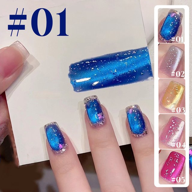 12ML 1-12PCS Blue Red Glass Bead Promordial Qi Sparkling Water Cat Eye Magnetic Gel Nail Polish Summer Nails White Nails