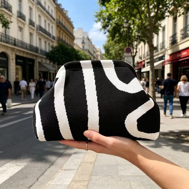 Beach Bag Irregular Stripe Knit Bag Women's Fashion Commuting Versatile Stripe Bag Makeup Bag Woven Clutch Bag