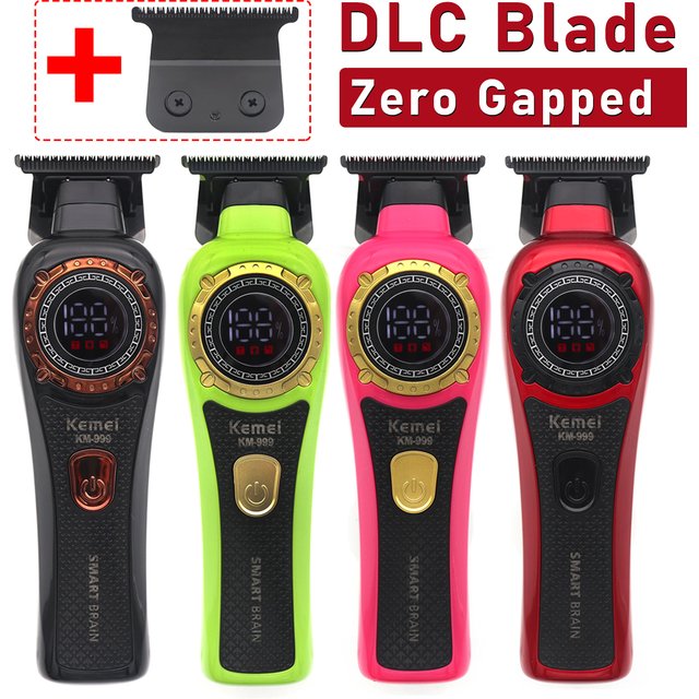 Kemei DLC T-Blade Zero Gapped LED Display Cordless USB Professional Hair Clipper Finishing Machine KM-999 Hair Trimmer for men