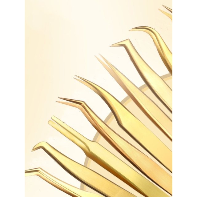 New Stainless Steel Lash Extension Tweezers Anti-Slip Gold Curved Tip Tweezers Straight Tweezers Makeup Accessories