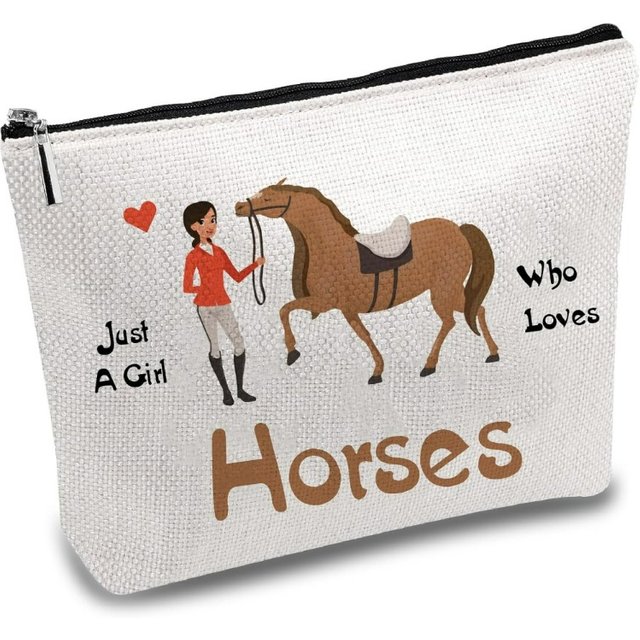 Horses Canvas Makeup Bags Cosmetic Bag Portable Multipurpose Case Iron on Transfe Metal Zipper Pouch Blanks making kit