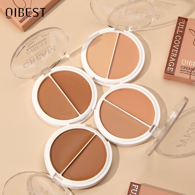 QIBEST Soft Focus Cream Foundation Palette Silky Texture Moisturizing Concealer Lasting Makeup Brightening Face Makeup Base