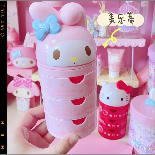 hello kitty anime peripheral cartoon 3-layer drawer storage box my melody cute cat makeup box kawaii birthday gift for women