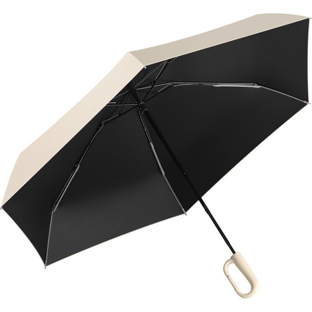 Portable Buckle Handle Mini Umbrella Folding Umbrella with Five Fold Full Blackout Black Rubber Sunscreen Umbrella, UV Resistant