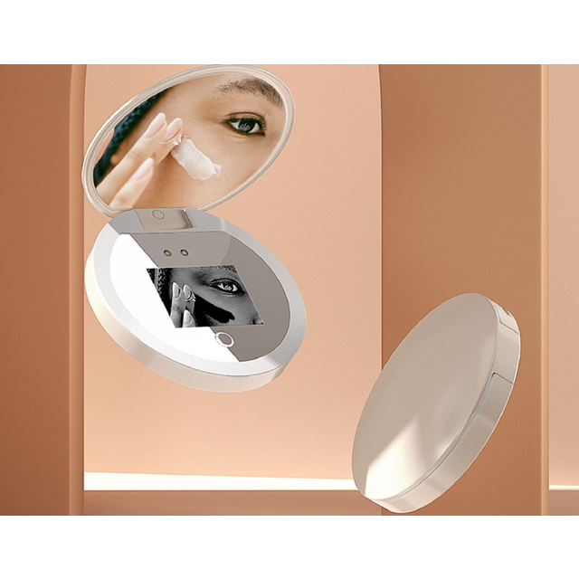 HTMCK LED & UV Visual Function Multifunctional Makeup Mirror Portable Sunscreen Detector Compact Travel Size Makeup Mirror