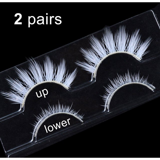 2 Pairs/cas 3D White Eyelashes Clear Band Snow Color Eye Lashes Cosplay Halloween Manga Lashes Makeup Up and Lower Bottom Lashes