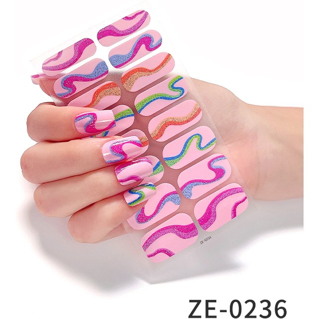16Tips Full Cover Nail Stickers Summer Colorful Stripe Nail Polish Strips Self-Adhesive Slider Nail Art Sticker Manicure Decor
