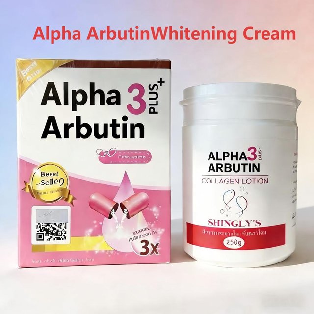 Thailand Alpha Arbutin Whitening Cream Brightening Powder Capsules Set for Face,Body Skin Care Treatment with Nourishing