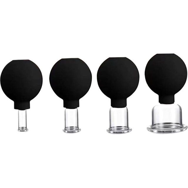 AB68 Ensemble de ventouses faciales 4 pièces pour la beauté et le massage corporel - 4 tailles de ventouses en verre et silicone