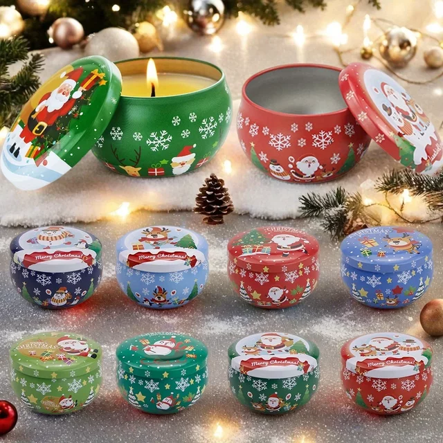 Pots de bougies parfumées vides en fer blanc de 2,5 oz, 8 pièces, mallette de rangement réutilisable pour le stockage des épices secs, cadeaux de vacances de noël