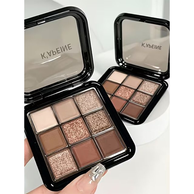 9 Color Eyeshadow Palette,Matte Shimmer Glitter Warm Brown Tone,Long Lasting Waterproof Blendable Eye Makeup Palette with Mirror