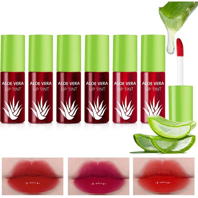 6 Color Lip Tint Stain Set Plumping Liquid Lipstick Aloe Vera Watery Lip Stain Lip Gloss Multi-use Moisturizing Lip & Cheek Tint