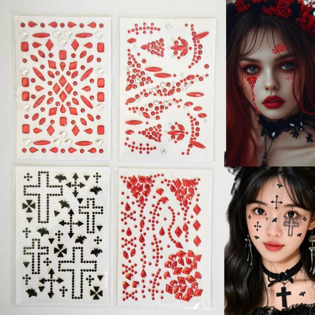 Halloween stickers, holiday party stage facial stickers, diamond stickers, makeup stickers, glitter gemstone stickers, performan
