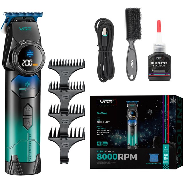 VGR Beard Trimmer for men, T-Blade Cordless Hair Trimmer, 8000 RPM Electric BLDC Motor, Ceramic Blade, USB-C Rechargeable Battery, Professional Barber Shaper Kit For Edgig, Fading, Detailing, Lines